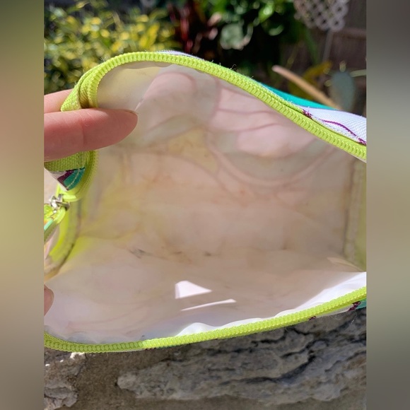 Clinique retro teal and lime green print zippered make up bag - Picture 7 of 7